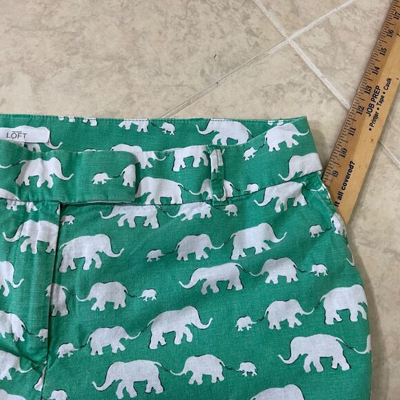 LOFT Riviera Shorts Women’s 16 Green novelty print Elephants Linen Blend - Picture 10 of 10